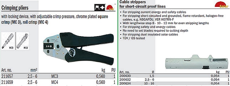 太陽能工具MC4壓接鉗、剝線鉗|力騏企業有限公司 德國專業手工具 義大利ABS接線盒IP開關箱 進口歐式端子台 太陽能直流DC端子台 太陽能直流DC保險絲座 太陽能直流突波吸收器 太陽能交直流1000V數位鉤錶 軌道式接線端子台